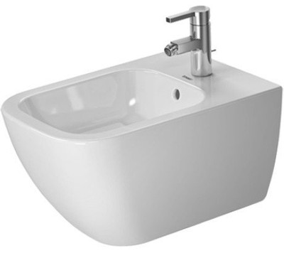 Duravit 2258150000 Happy D.2 Bidet wall mounted with overflow, with tap platform, overflow clip chrome included, Durafix included, 14" x 21 1/4" White Alpin