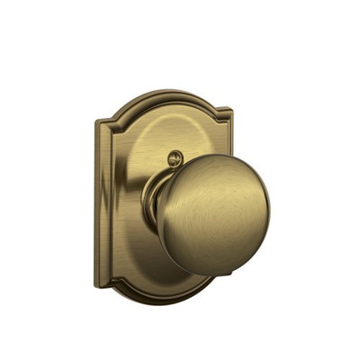 SCHLAGE F170PLY609CAM F170-PLY-CAM Single Dummy Plymouth Door Knob with the Decorative Camelot, Antique Brass