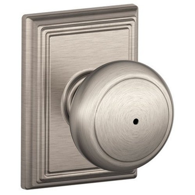 SCHLAGE F40AND619ADD F40-AND-ADD Privacy Andover Door Knobset with the Decorative Addison Ros, Satin Nickel