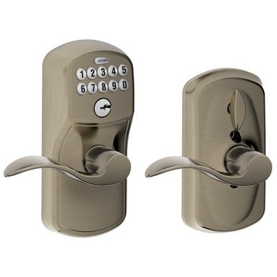SCHLAGE FE595PLY620ACC FE595 PLY 620 ACC Plymouth Keypad Entry with Flex-Lock and Accent Style Levers, Antique Pewter