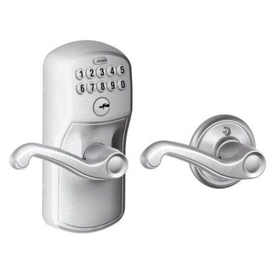 SCHLAGE FE575PLY626FLA FE575 PLY 626 FLA Plymouth Keypad Entry with Auto-Lock and Flair Levers, Brushed Chrome