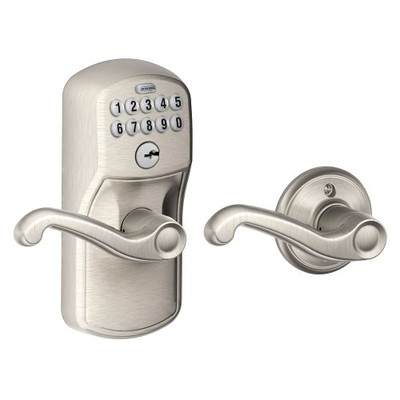 SCHLAGE FE575PLY619FLA FE575 PLY 619 FLA Plymouth Keypad Entry with Auto-Lock and Flair Levers, Satin Nickel 043156892136 .
