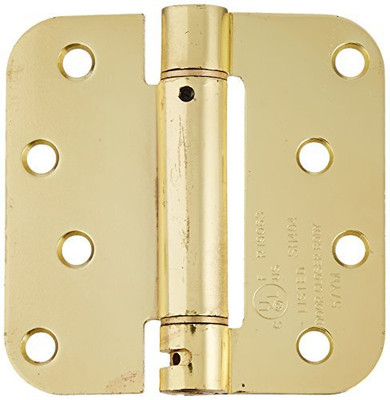 Deltana DSH4R53  Single Action 4 Inch x 4 Inch Steel Spring Hinge with 5/8 Inch Radius Corners Polished Brass