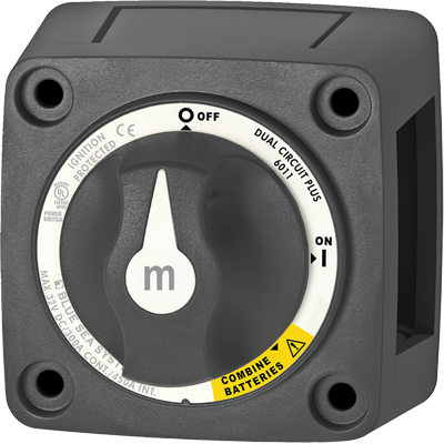 BLUE SEA SYSTEMS BS-6011200 BLUE SEA SYSTEMS Mini Battery Switch, MFG# , Black, 300A cont., 500A int., 32VDC. Positions: two-circuit on-off with combiner / /