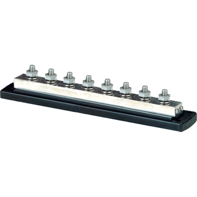 BLUE SEA SYSTEMS BS-2107 BLUE SEA SYSTEMS owerBar 8x3/8-16 Eight Position BusBar Stud Terminal, MFG# , 600 Amp 300VAC/48VDC Max Capacity, 11.375" L x 2" W. / /