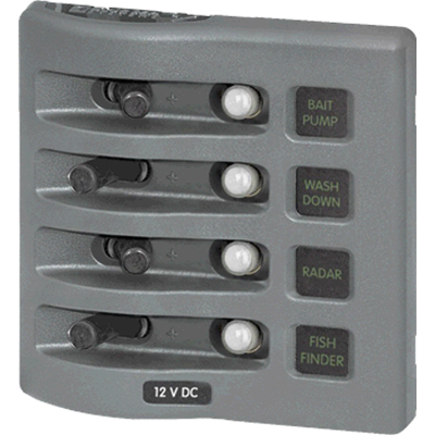 BLUE SEA SYSTEMS BS-4374 Sw Pnl, Toggle w/ Breakers, 4 Sw, Gray