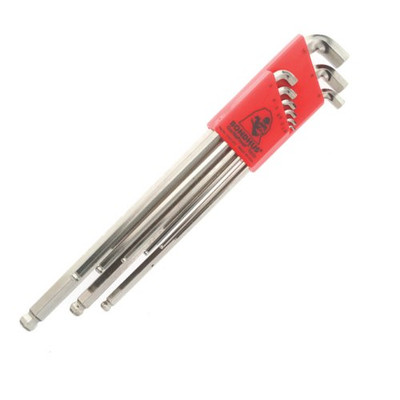 Bondhus BND16799 16799 9 Piece Stubby Ball End Tip Hex Key L-Wrench Set with BriteGuard Finish, Long Arm.