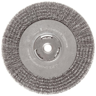 Weiler WEI36006 Vortec Pro Wide Face Wire Wheel Brush, Round Hole, Carbon Steel, Crimped Wire, 8" Diameter, 0.014" Wire Diameter, 5/8" Arbor, 1-3/8" Bristle Length, 1" Brush Face Width, 6000 rpm.