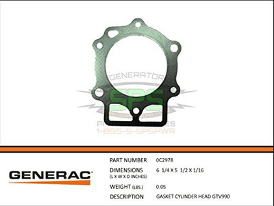 GENERAC 0C2978 - GASKET CYLINDER HEAD GTV990