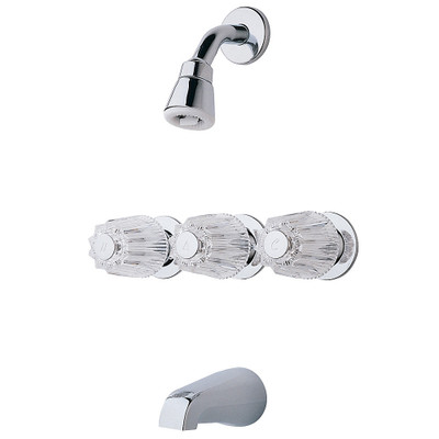 Pfister LG01-1120 3-Handle Tub & Shower Faucet with Metal Verve Knob Handles in Polished Chrome
