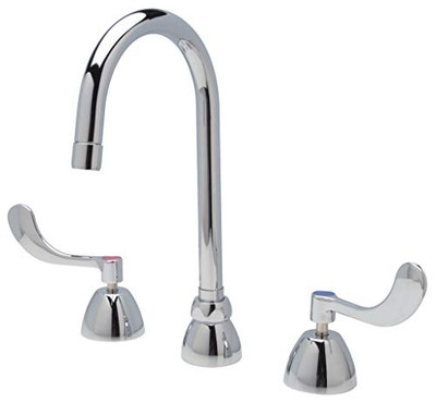 Zurn ZZ831B4XL17F  Widespread Faucet with 5-3/8" Gooseneck and 4" Wrist Blade Handles, 1.5 GPM Vandal-Resistant Pressure Compensating Female Aerator
