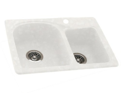 Swan SKSDB3322TWH Swanstone Solid Surface 1-Hole Dual Mount Double-Bowl Kitchen Sink 33-in L X 22-in H X 9-in H Tahiti White