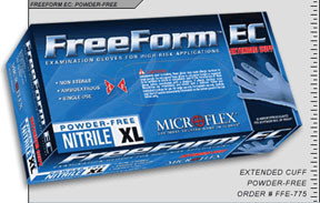 Microflex MFX-FFS700M Disposable Gloves, FreeForm Powder Free Standard Blue Nitrile Examination Gloves - Medium- Box 100 MFX.