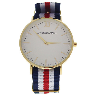 Andreas Osten U-WAT-1015 AO-63 Somand - Gold/Navy Blue-White-Red Nylon Strap Watch