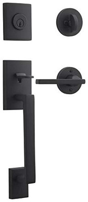 Baldwin SCLAJXSQURCRR190  La Jolla Right Handed Standard C Keyway Single Cylinder Keyed Entry Handleset with Square Lever and Contemporary Round Interior Trim from The Reserve Collection