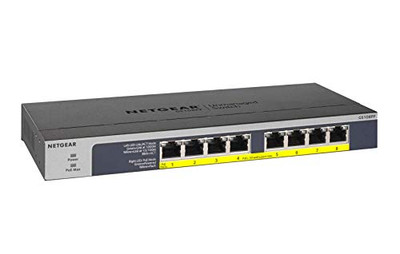 Netgear GS108PP-100NAS 8-Port Gigabit Unmanaged Switch, PoE/PoE+ 123W, Fanless, Rackmount, Plug-and-Play, ProSAFE Lifetime Protection (GS108PP)