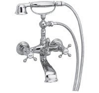Ginger USA N934/15 Brass A Chesterfield Wall Mounted Clawfoot Tub Filler with Handshower and Metal Cross Ha, Antique Nickel (Pewter)
