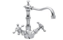 Ginger USA N938/01 Brass Chesterfield Double Handle WaterSense Certified Bar Faucet with Metal Cross Hand, Forever Brass