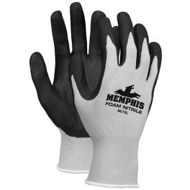Mcr Safety B1145564 Memphis Foam Seamless Nylon Knitted Gloves with Black Foam Nitrile Dipped Palm and Fingers, Black/White, Small, 1-Pair