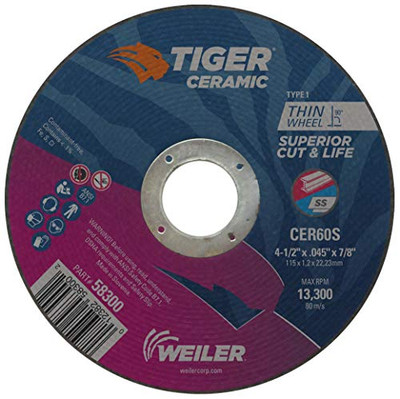WEILER 804-58300 4.5 X .045 TIGER CERAMICT1 CW CER60S 7/8 AH