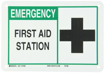 BRADY 262-21806 B401 7H X 10W ANSI BLK GRN/WHT FIRST AID