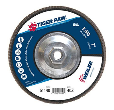 WEILER 804-51140 7 TIGER PAW ABRASIVE FLAP DISC- FLAT-40Z- 5/8