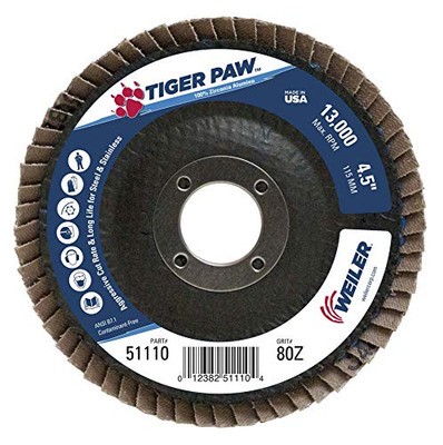 WEILER 804-51110 4-1/2 TIGER PAW ABRASIVE FLAP DISC- FLAT- - 80Z