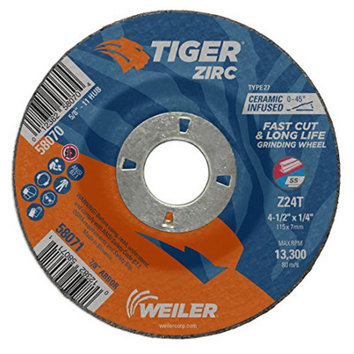 WEILER 804-58071 4-1/2 X 1/4 TIGER ZIRCTY27 GRIND WHL   7/8 AH