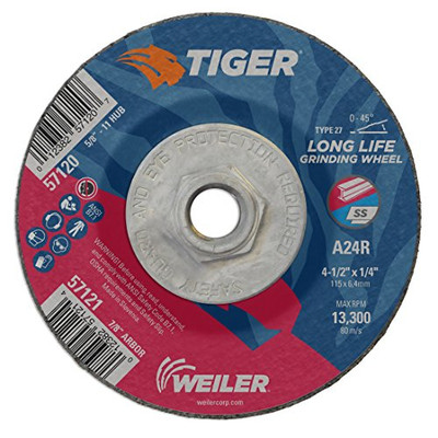 WEILER 804-57120 4-1/2 X 1/4 TIGER TY27GRIND WHL  AO  5/8-11 AH