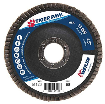 WEILER 804-51120 4-1/2 TIGER PAW ABRASIVE FLAP DISC- ANGLED- 60Z