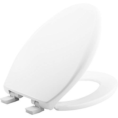 Bemis B1200E4000 Elongated Plastic Toilet Seat in White with STA-TITE, Easy-Clean & Change, Whisper-Close, Precision Seat Fit Adjustable Hinge and Super Grip Bumpers
