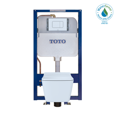 Toto CWT449249CMFG#WH  SP Hung Square-Shape Toilet and DuoFit in-Wall 1.28 and 0.9 GPF Dual-Flush Tank System with Copper Supply-CWT449249CMFG, White Matte