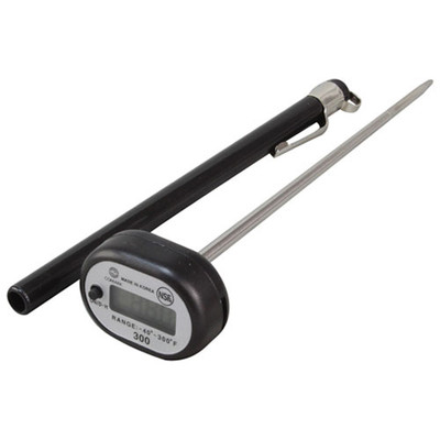 THERMOMETER, DIGITALTHIN-TIP THERMOMETER, DIGITALTHIN-TIP. DIGITAL THIN TIP THERMOMETER -40 TO 300 F, +/- 2 DEGREE ACCURACY 4 S/S STEM, COMES WITH PROTECTIVE RUBBER BOOT INCLUDES POCKET CLIP AND BATTERY NSF APPROVED