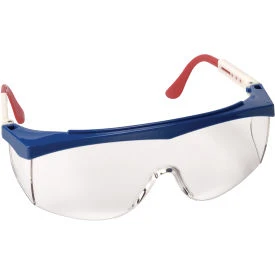 Mcr Safety B308671 Stratos & #174 Safety Glasses, Red/White/Blue Frame, Clear Lens