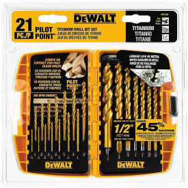 DeWalt B1037001 & #174 Pilot Point & #174 Titanium Drill Bit Set, , 21 Piece Set