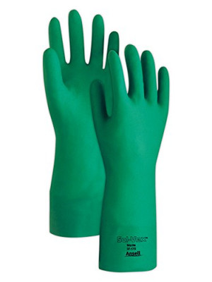 ANSELL 012-37-175-11 Solvex Nitrile Gloves, Gauntlet Cuff, Cotton Flock Lined, 15 mil, Size 11, Green