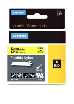 Dymo RNO18490 Industrial Labels for Industrial RhinoPro Label Makers, Black on Yellow, 1/2", 1 Roll ()