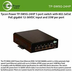 TYCON SYSTEMS, INC TP-SW5G-24HP 140W , 5 PORT GIG POE SWITCH