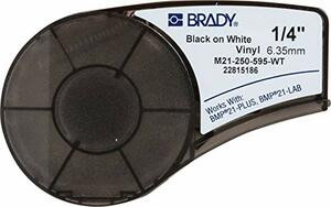BRADY PEOPLE ID - CIPI M21-250-595-WT LABEL CARTRIDGE FOR BMP21-PLUS PRINTER, WHITE CART M21 B595 0.25INX 21FT BLK/WHT