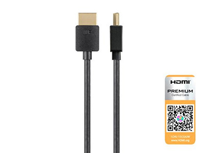 MONOPRICE, INC. 24182 CERTIFIED PREMIUM ULTRA SLIM HIGH SPEED HDMI CABLE_ HDR_ 36AWG_ 1FT_ BLACK