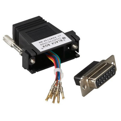 BLACK BOX FA4515F-BK MODULAR ADAPTER KIT (UNASSEMBLED), DB15, FEMALE TO RJ-45, 8-WIRE, BLACK
