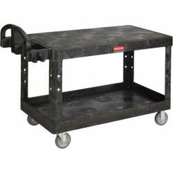 Rubbermaid 984938 Commercial Heavy-Duty Utility Cart, Ergo Handle, Flat Shelves, Large, Black ()