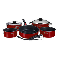 Magma Nesting 10-Piece Induction Compatible Cookware - Magma Red Exterior & Slate Black Ceramica Non-Stick Interior
