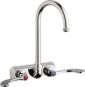 Chicago Faucets CW4WGN2AE1317ABCP Chicago Faucet 5-1/4" Gooseneck Spout Wall Mount Workboard Faucet, 4"
