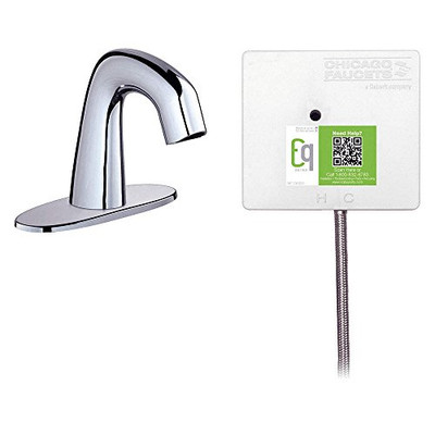 Chicago Faucets CEQA12A11ABCP Lav Faucet Eq Ir Rnd 4P Batt Ss Nmix Polished Chrome Plate