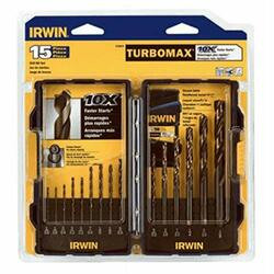 IRWIN INDUSTRIAL TOOLS HN318015 DRILLBIT SET 15PC TURBOMAX 1/16 -3/8