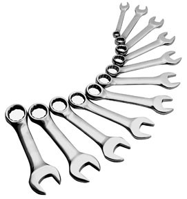 Sunex SUU-9930 Tools 11 PC. Full Polish 3/8-1 SAE Stubby Combination Wrench Set W/ Carry Case