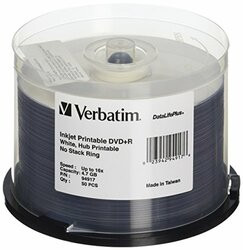 VERBATIM STORAGE MEDIA 94917 DISC, DVD+R, 4.7GB, 16X, WHT IJ HUB PRINTABLEDATALIFEPLUS, 50/PK