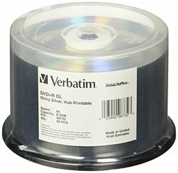 VERBATIM AMERICAS LLC 96732 DVD+R DL 8.5GB 2.4X DATALIFEPLUS SHINY SILVER 50PK SPINDLE