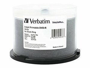 VERBATIM STORAGE MEDIA 95078 DVD-R 4.7GB 16X DATALIFEPLUS, WHITE INKJET PRINTABLE 50PK SPINDLE